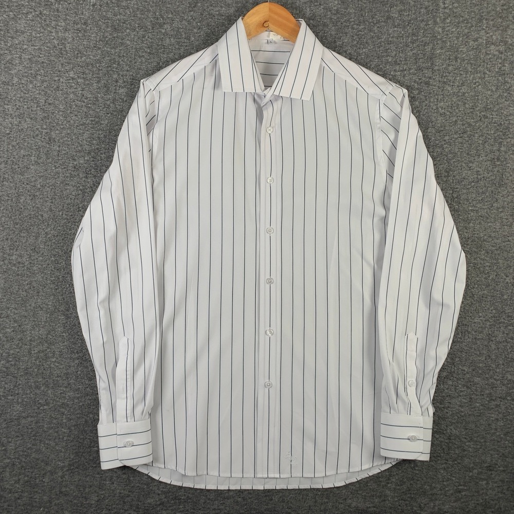 State & Liberty Shirt Men Large White Striped Athletic Performance Stretch